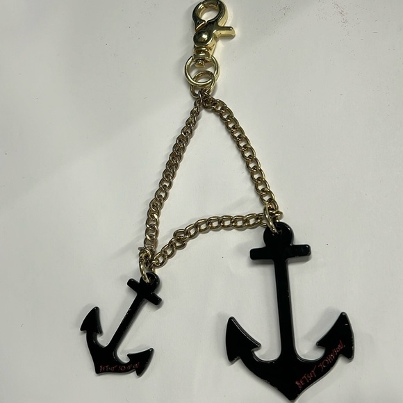 Betsey Johnson Black Enamel Anchor Goldtone Chain Bag Key Charm - Picture 1 of 4